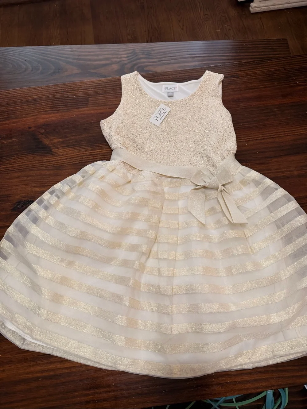 Brand new with tags size 14 tChildren's Place Girls' Cream & Gold Sparkle Party